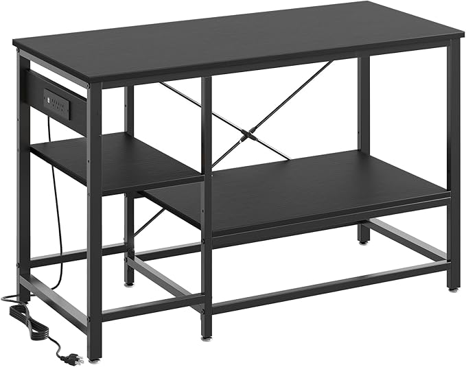 Bestier 55 Gallon Fish Tank Stand with Power Outlet, 49x13 Metal Aquarium Stand with Filter Storage, 6-Leg Long Reptile Tank Stand with 3-Tier Adjustable Storage Shelves, 700LBS Capacity, Black Oak