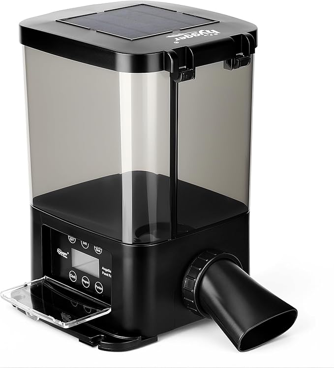 hygger 5L Solar Rechargeable Fish Feeder, Waterproof Pond Fish Food Dispenser for Outdoor Koi, Auto Timer Aquarium Feeder with LCD Display Adjustable Feeding Time Quantity Portion
