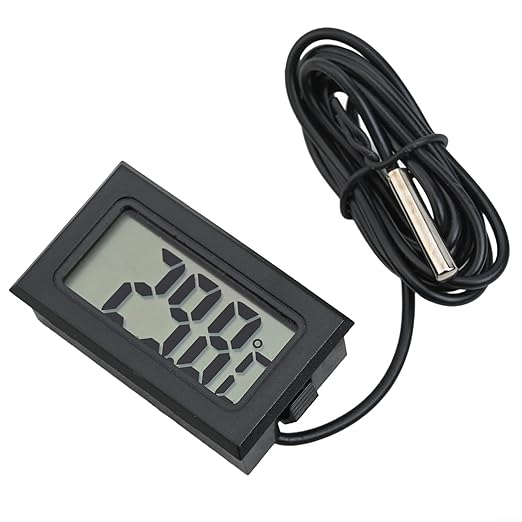 Digital Thermometer with Probe -50 to +110°C, Waterproof Sensor for Aquariums and Terrariums, LCD Display, 1m to 5m Cable, Black(1 meters)