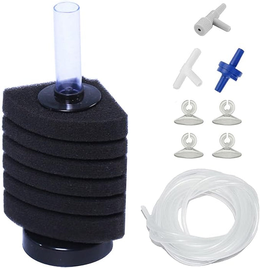 AQUANEAT Aquarium Corner Sponge Filter, for Breeding Shrimp Nano Fish Tanks with Airline Tubing, Valves and Suction Cups