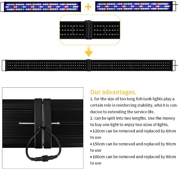 Upgraded Aquarium Light LED Full Spectrum 72-84 inch Foldable Adjustable Hood Lamp for Freshwater Marine Plant 180-210 cm Multi-Color Decorations Fish Tank Light