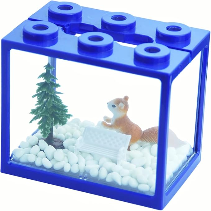 Small Sea Monkey Tank, Stackable Mini Betta Fish Tank Tinny Aquarium Kit with Aquarium Gravel, Moss Ball Tank Shrimp Tank 0.27 Gallon Acrylic Cube Fish Bowl for Shrimp Snails