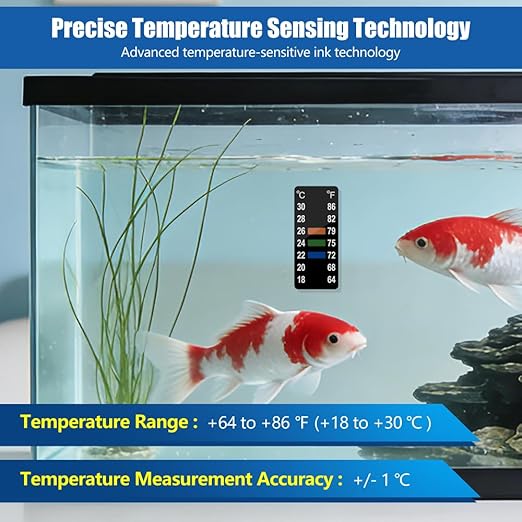 Adhesive Fish Tank Thermometer Strip Aquarium Thermometer Sticker Display 64-86℉ (18-30℃) Brewing Thermometer Test Strip 6 PCS (1.58" x 0.67")