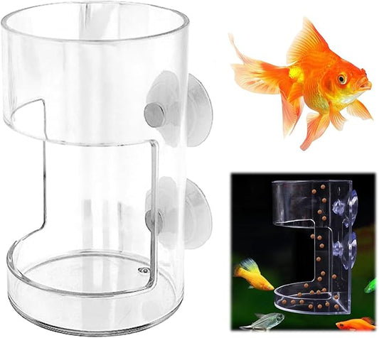 No Mess Aquarium Feeder, Acrylic Clear Fish Tank Feeder with Suction Cup, Preventing Food Scattering Feeding Tray Hollow Floating Sinking Shrimp Food Holders (Round,1)