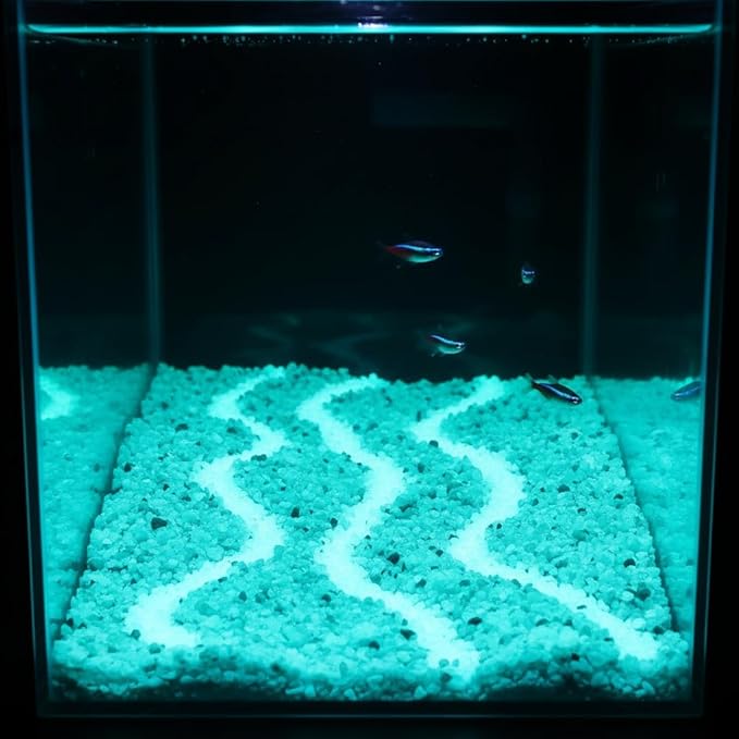 Shiny Stone Glow in The Dark Aquarium Neon Gravel Sand, Decorative Rocks for Fish Tank and Fairy Garden, Home Dec,305g/0.67lbs (3-5mm, Blue Green)
