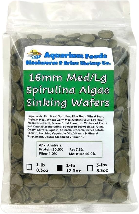16mm - 5/8" Medium/Large Sinking Wafers of Algae, Spirulina, Veggies for All Tropical Fish, African Cichlids, Shrimp, Snails, Crabs, Catfish, Plecos..…1-lb 12.3oz Clear Bag