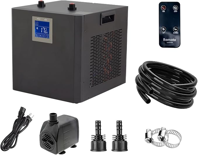 132 Gallon Aquarium Chiller,LED Display Fish Tank Chiller, 1/2 HP Active Aqua Chiller for Axolotl, Water Chiller with Pump, Nozzles and Hoops Ideal for Coral Reef Shrimp