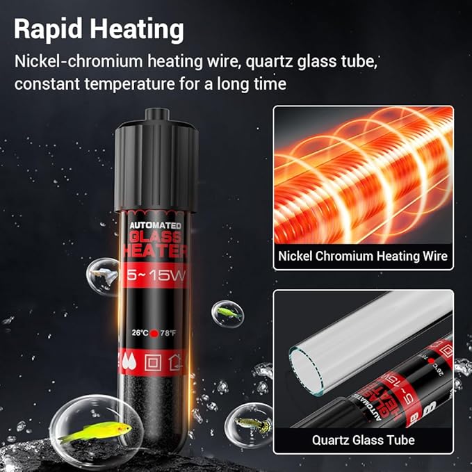 DONGKER Small Aquarium Heater,5W/10W/15W Mini Fish Tank Heater Constant Temperature 78℉(26℃) with Overheating Protection for 1-2 Gal Tanks