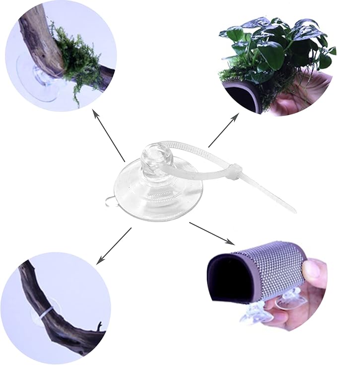 Aquarium Suction Cups, Heavy Duty Aquarium Suction Cups with Adjustable Cable Ties, Dia.1.2"/1.8" Optional (1.8")