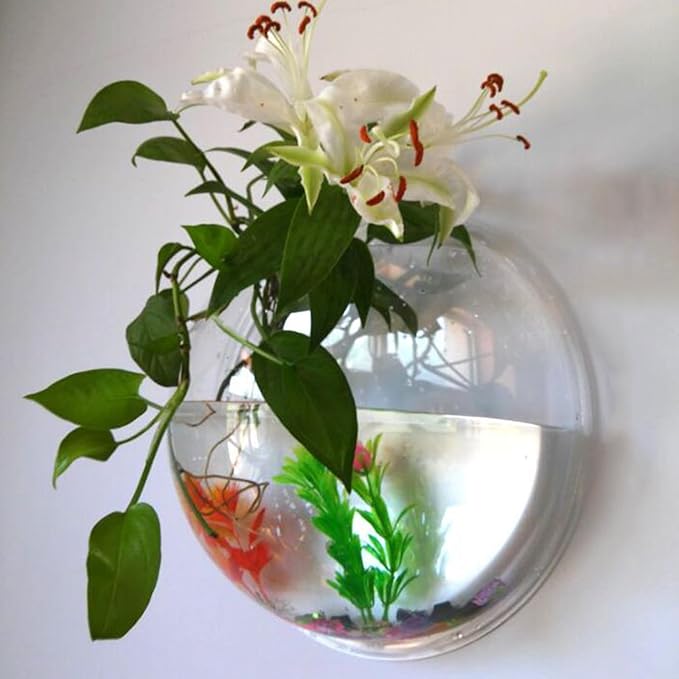 Wall Hanging Fish Bowl Acrylic Mounted Plant Pot Small for Tank Decoration Planter 5.9 Inch 7.7 10.2 Mounted Tank with Filter