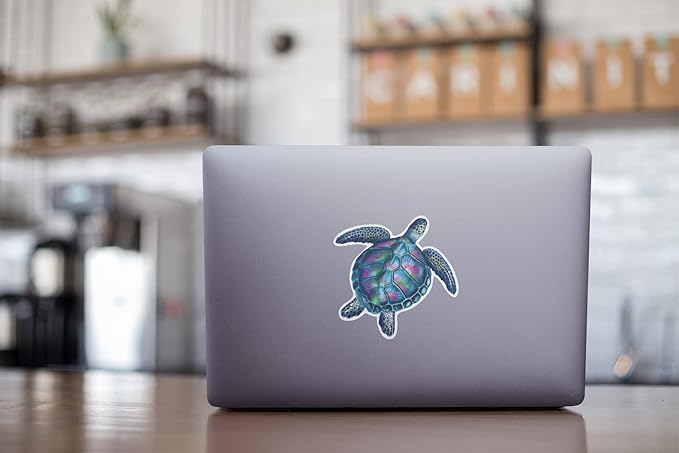 Sea Turtle 5 Inch Waterproof Decal Sticker Coral Reef Crab Fish Seaweed Jellyfish Marine Life Mermaid Ocean Sea Seahorse Whale Starfish Shark Ocean Beach Sand CS1416-2PK