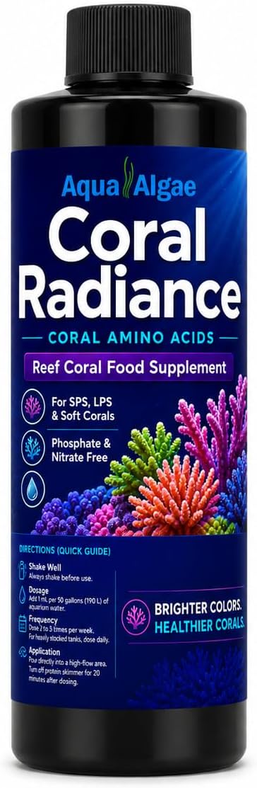 Coral Radiance Coral Amino Acids – Reef Tank Coral Food Supplement for SPS & LPS, Phosphate-Free & Nitrate-Free, Supports Color, Growth & Polyp Extension, 4 fl oz