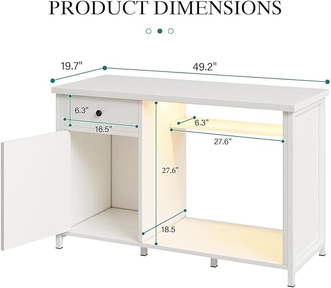 4ever2buy 55-75 Gallon Fish Tank Stand with Power Outlets, LED Light, Heavy Duty Aquarium Stand with Cabinet for Fish Tank Accessories Storage, for Turtle Tank, Reptile Terrarium, 1100LBS, White