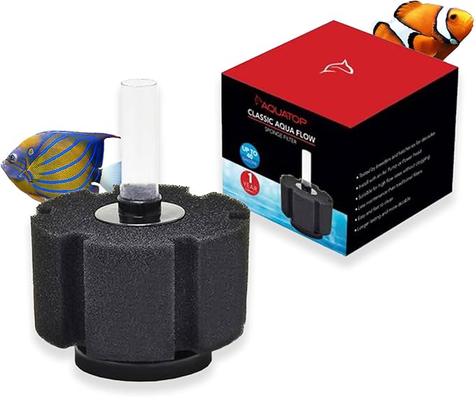 Aquatop Internal Sponge Filter – for Aquariums Up to 40 Gallons – Compatible with Air Pumps or Powerheads – Mechanical & Biological Filtration