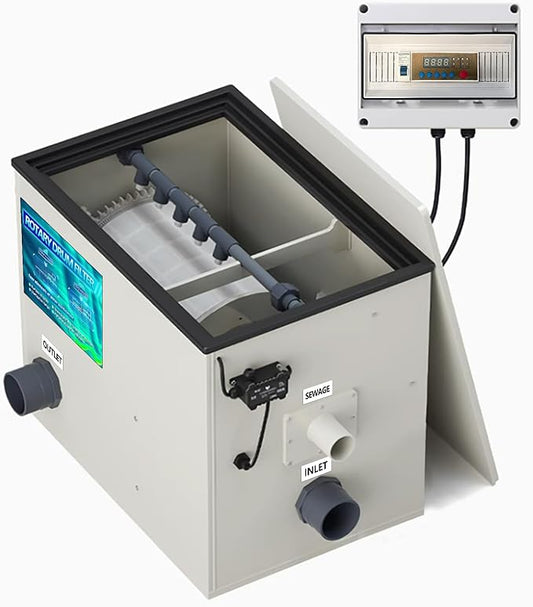 Rotary Drum Filter,Canister Filter,RDF Fully Automatic Water Self-Cleaning Filtration for Koi Pond,Fish Pond,Aquarium,Seedling Cultivation Base,Aquaculture,Hydroponics (8000GPH Advanced Edition)