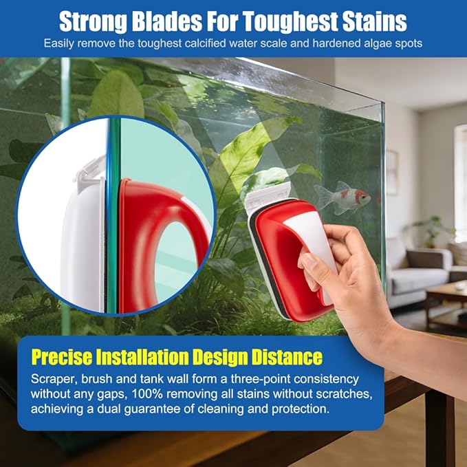 Small Aquarium Cleaning Tool Fish Tank Strong Magnetic Algae Scraper Glass Cleaner Floating Scrubber Brush with 2 Detachable Scrapers for Cleaning Debris and Algae (Size S)