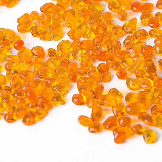 Glass Stones, 1Lb/460g Irregular Sea Glass Pebbles Non-Toxic Artificial Crystal Stones for Vase Filler/Aquarium Decoration/Gems Displaying/Wishing Bottle Making, Orange