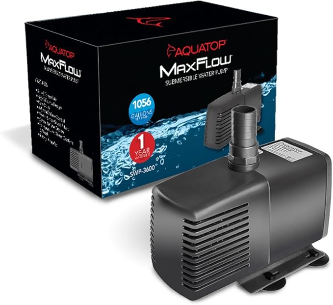 Aquatop MaxFlow Submersible Aquarium Pump 1,056 GPH adjustable flow, for fish tanks, sumps and statuary, SWP-3600