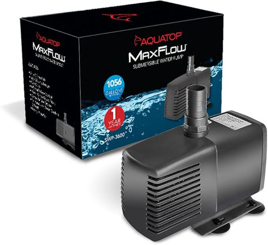 Aquatop MaxFlow Submersible Aquarium Pump 1,056 GPH adjustable flow, for fish tanks, sumps and statuary, SWP-3600