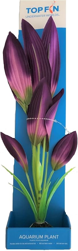 1-Top Fin Underwater Worlds Aquarium Plant Artificial Plastic with Purple Silk Leaves (12" Purple)