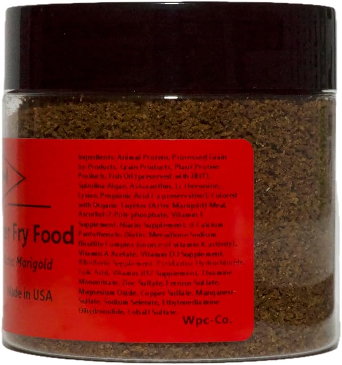 Color Enhancer Fish Fry Food With Spirulina and Aztec Marigold - Powdered Feed For Live Baby Tropical Fish Aquarium Snails and Live Shrimp Formulated For Optimal Nutrition and Brilliant Coloration