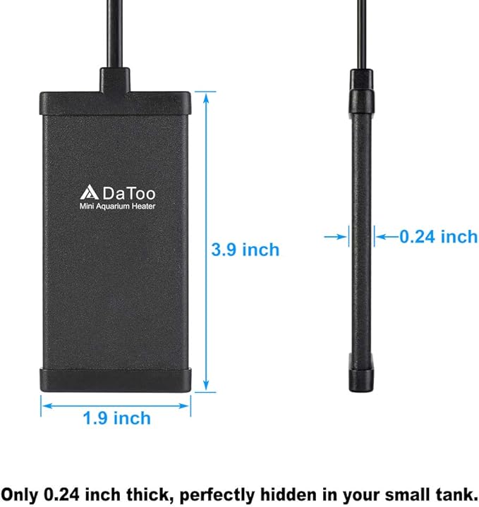 DaToo 10 Watt Small Aquarium Heater Mini Betta Flat Fish Tank Heater for 1 Gallon 1.5 Gallon