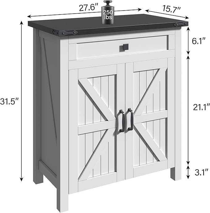 kepptory 20 Gallon Fish Tank Stand with Power Outlets, Farmhouse Decorative Aquarium Stand Furniture with Adjustable Shelves, 10-20 Gallon Reptile Turtle Tank Stand with Cabinet Storage (White, 20GL)