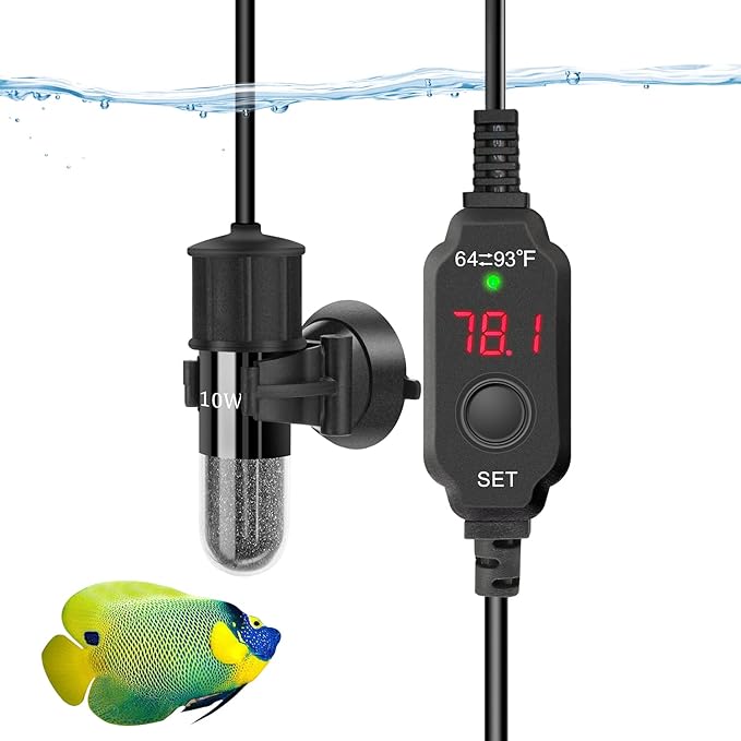 YOFOTHS Adjustable Mini Aquarium Heater 0.5/1/2/3 Gallon Submersible Small Fish Tank Heater 10W/20W/30W Digital Display Thermostat External Temperature Controller (10W)