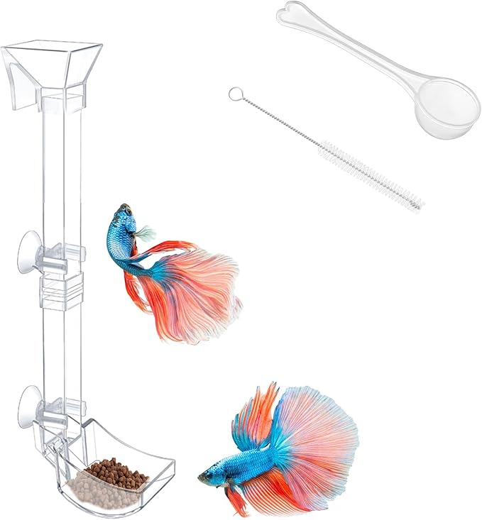 Aquarium Fish Shrimp Feeding Dish Set - Clear Feeder Tube and Dish With Cleaning Brush and Measuring Spoon for Preventing Food Scattering - Supplies for Shrimp Medium