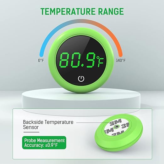 Fish Tank Thermometer, PAIZOO LED Aquarium Thermometer Digital Accurate Temperature Gauge, Stick-on Digital Thermometers Aquarium Accessories Suitable for Fish, Betta, Axolotl, or Aquatic, Green
