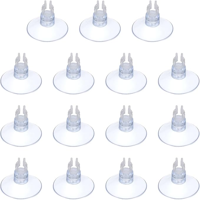 Aquarium Suction Cups, Fish Tank Suction Cups Clips Airline Tube Holders Clamps (Plastic, 15Pcs, Clear) for 0.2" Fish Tank Airline Tubing Binding Moss Shrimp Nest, 5x25MM