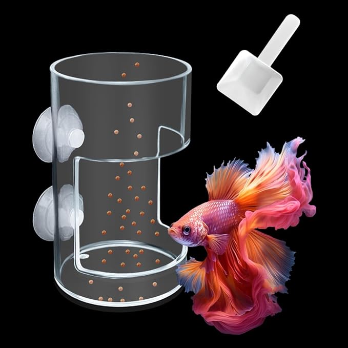 Suction Cup Fish Food Feeder for Aquarium, Acrylic Automatic Fish Feeding Ring with 1 Spoon, Round Transparent Aquarium Feeder Bird Shrimp Feeding Ring (Round)