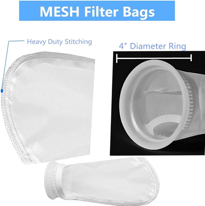 2 Pack 500 Micron 4 Inch Ring by 9 Inch Long, 4" Plastic Ring, 9" Short Bag Nylon Mesh 4 Inch Filter Socks Bags for Aquarium Marine Reef Sump