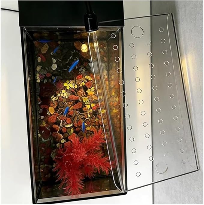 Clear Acrylic Aquarium Hood with Feeding Port - Square Fish Tank Cover (31x16.5cm) - Cat-Proof Canopy, Anti-Jump Design for Fish Safety and Easy Feeding