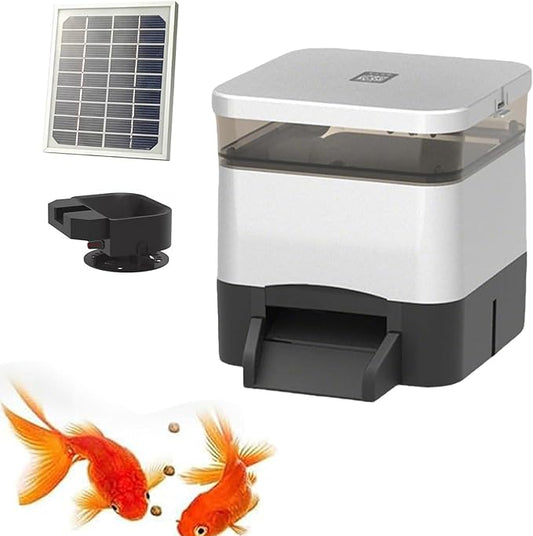 Automatic Fish Feeder with 4l/10l Large Capacity,Moisture-Proof Outdoor Koi Fish Feeder,Battery & Ac & Solar Panel Powered,LCD Display and Timed Rationing for Outdoor Ponds(Silver,4L)