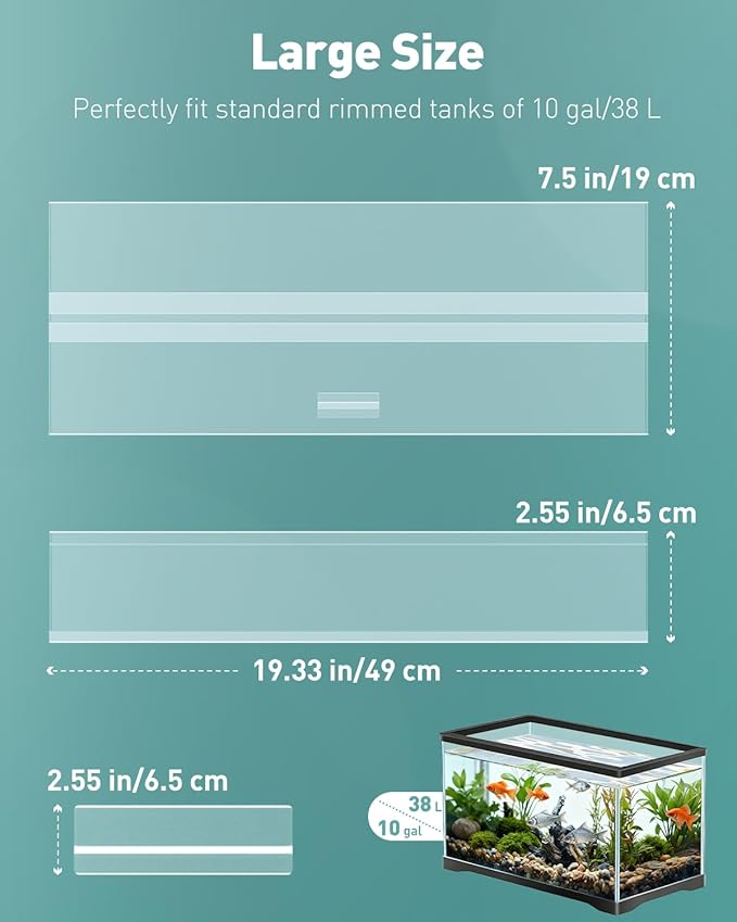 Pawfly 10 Gallon Fish Tank Lid, 19.3" x 9.65" x 0.14", Clear Polycarbonate Canopy for Aquariums Without Center Brace, 10 Gallon Aquarium Lid Aquarium Hood, Long Tank Lid, Plastic Fish Tank Cover