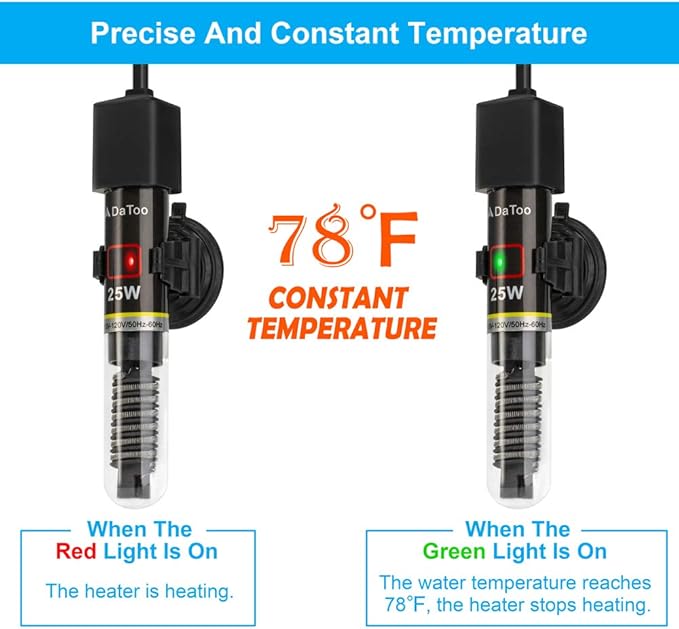DaToo Mini Aquarium Heater 25W Small Fish Tank Heater 25 Watt with Free Thermometer Sticker