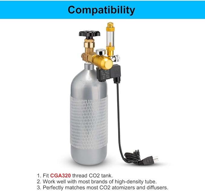 DaToo Aquarium CO2 Regulator with Bubble Counter Solenoid Check Valve Adjustable for Standard US Planted Tank CO2