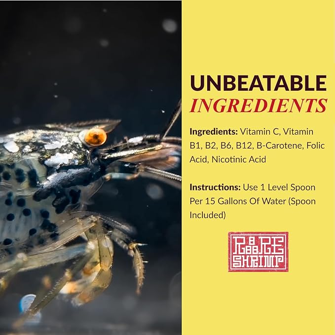 Professional Shrimp Multivitamin Complex - Premium Immunity & Molting Support - Taiwan Breeder Formula with B12, Vitamin C & Folic Acid (35g/1.23oz) for Crystal, Caridina, Cherry, Neocaridina Shrimp