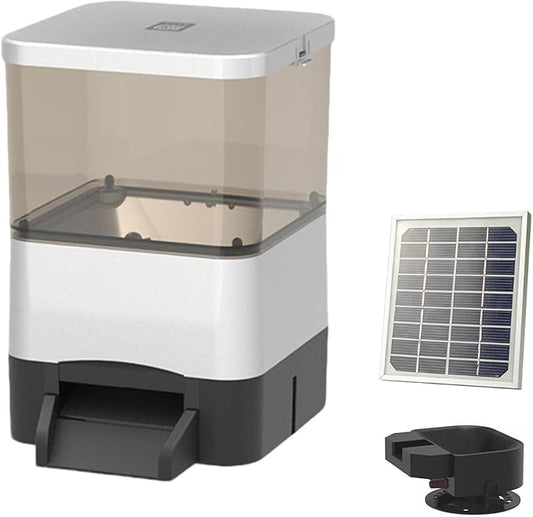 Automatic Fish Feeder: Smart Automatic Pond Fish Food Dispenser with 4l/10l Capacity and LCD Screen,Solar Panel Charging for Timed Feeding in Ponds and Outdoor Use,Moisture-Proof(Silver,10L)