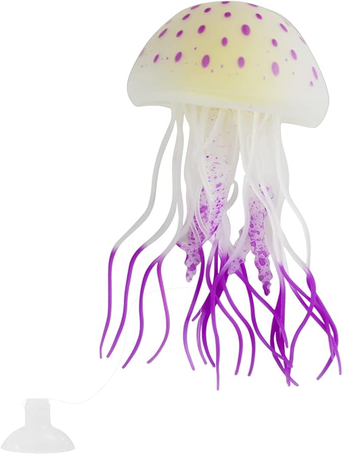 WishLotus Aquarium Jellyfish Decoration, Soft Silicone Glowing Aquarium Decorations Fluorescent Jellyfish with Suction Cup New Upgraded Simulation Aquarium Decor for Various Fish Tank (A, Purple)