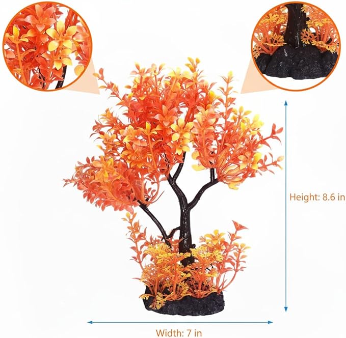 Mipukbay Aquarium Plants Tree - Orange Artificial Plastic Fish Tank Decor, Realistic Ornament Safe for Fish & Shrimp, Low-Maintenance Aquascaping Plants for Freshwater/Saltwater Tank Landscaping