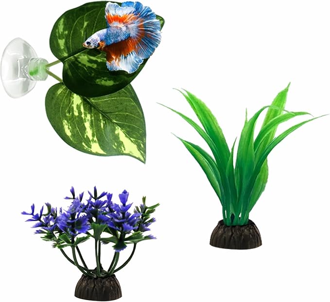Moonorange Betta Hammock, 3 Pack Betta Fish Leaf Pad and Small Aquarium Artificial Plants, Natural Habitat for Betta Spawning Grounds, Fish Tank Decorations.(3pcs/ABC)