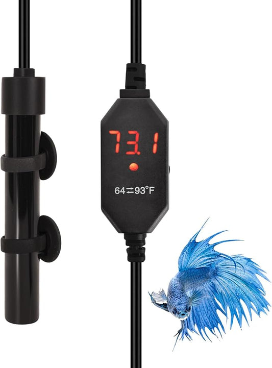 YOFOTHS Mini Aquarium Heater Alumina Ceramic, 50W Digital Display Thermostat, Compact Thumb-Size Fish Tank Heater with Temperature Control for 5-10 Gallon Betta Tanks (50W)