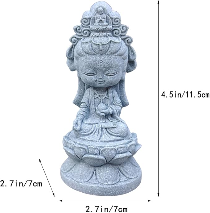 livelyfish Small Guanyin Buddha Statue Quanyin Figurine Sandstone Decorative for Fish Tank Aquarium Decor, (Gray)