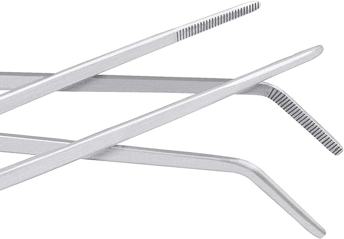 3 Pcs Aquarium Tweezers, Stainless Steel Feeding Tongs Straight and Curved Tweezers Set Long Handle Reptile Feeding Tongs for Aquatic Plants Lizards Spider Snakes
