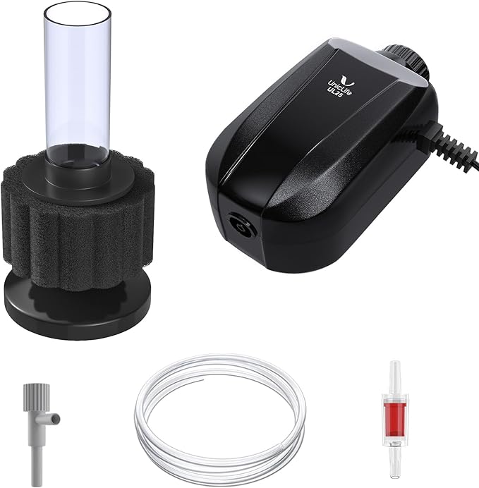 Pawfly Aquarium Air Pump, Fish Tank Air Pump, Quiet Adjustable Oxygen Pump with Mini Sponge Filter, Airline Tubing & Accessories, for 5-200 Gallon Fish Tank