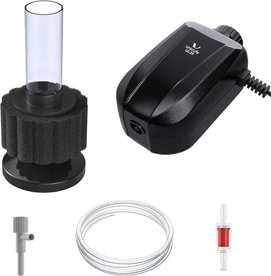 Pawfly Aquarium Air Pump, Fish Tank Air Pump, Quiet Adjustable Oxygen Pump with Mini Sponge Filter, Airline Tubing & Accessories, for 5-200 Gallon Fish Tank