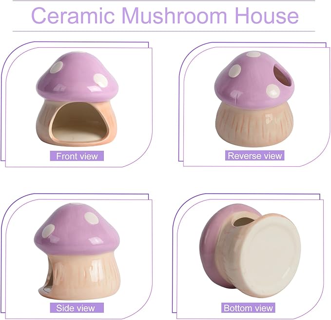Ceramics Mushroom House Aquarium Decor – Axolotl & Betta Hiding Cave with Breeding Spot for Betta Fish, Shrimp, Small Fish & Goldfish Tank Ornament - Purple