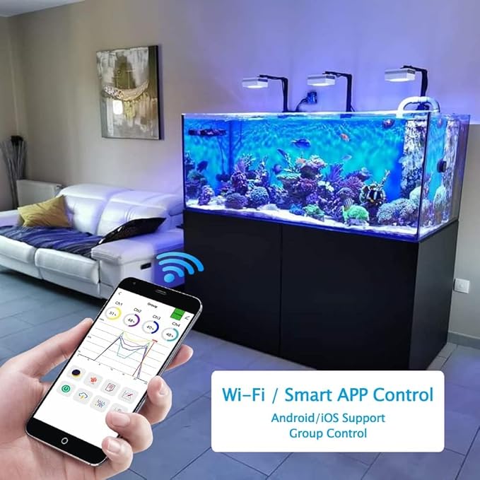 PopBloom RL90 WiFi Reef LED Light, 100W Reef Aquarium Lighting for Marine SPS LPS Corals Saltwater Fish Tanks, Enhanced Violet and Blue Spectrum, APP Fully Programmable (White, with Hang kit)